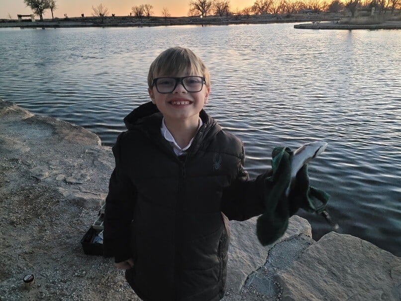 Deklins first fish while fishing with his pop!